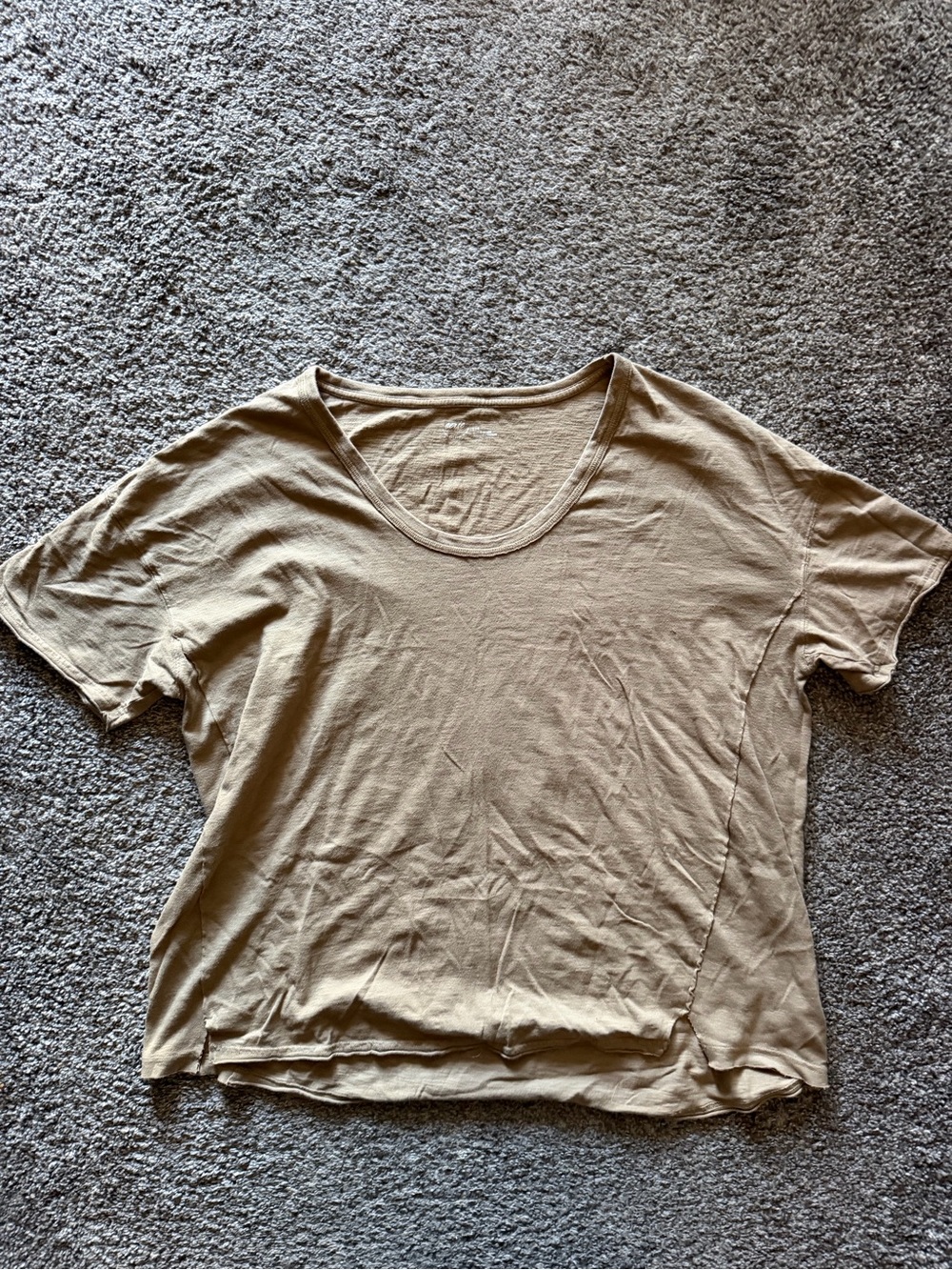 Aerie Beige Distressed Oversized Raw Hem T Shirt